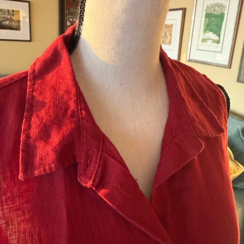 Garnet Hill red linen button up dress, 8 NBW w/out tags. - Picture 6 of 8
